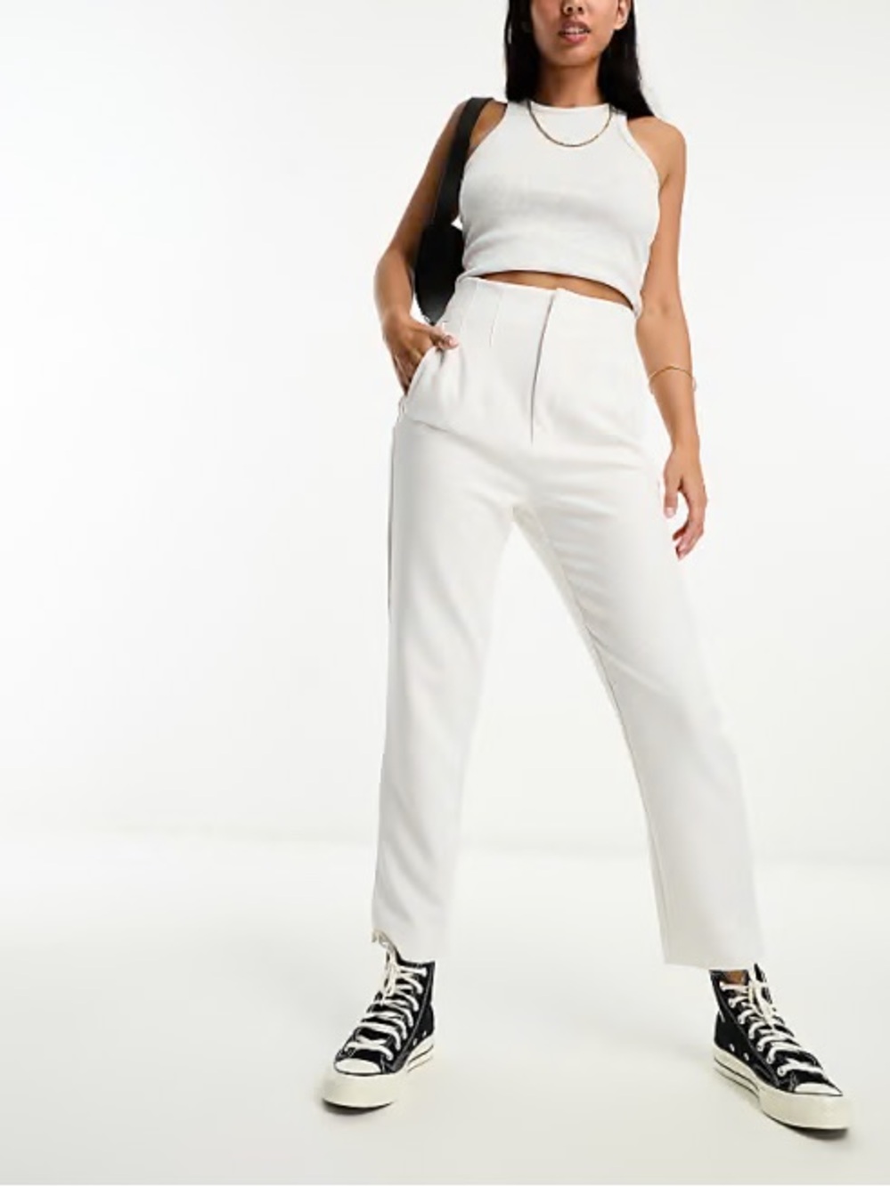 Stradivarius High-Waist Cream Straight Leg Trousers